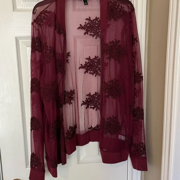Mesh ox blood bomber jacket with floral lace detail - Picture 2 of 2